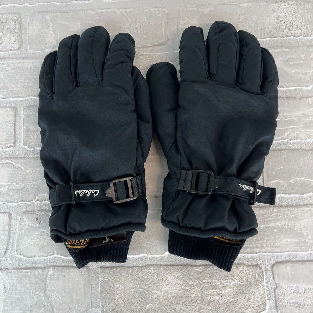 Cabela's Gore-Tex Gloves Mens L Black Winter Adjustable Leather Palm Waterproof